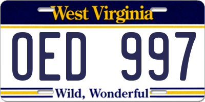WV license plate OED997