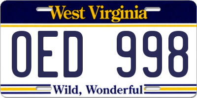 WV license plate OED998