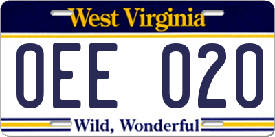 WV license plate OEE020