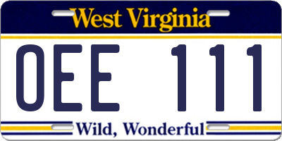 WV license plate OEE111