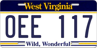 WV license plate OEE117
