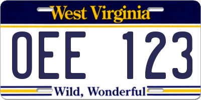 WV license plate OEE123