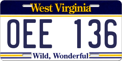 WV license plate OEE136