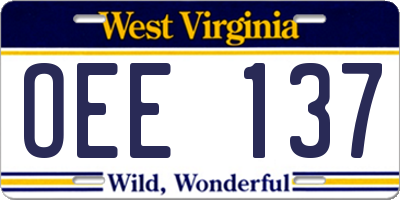 WV license plate OEE137