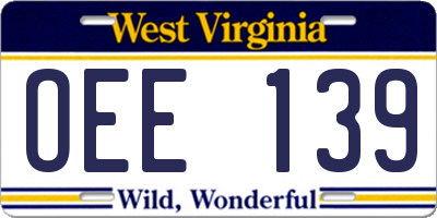 WV license plate OEE139