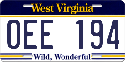 WV license plate OEE194