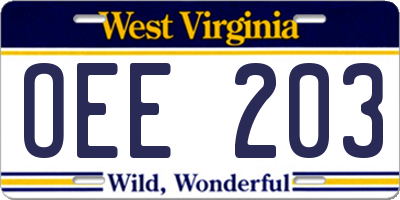 WV license plate OEE203