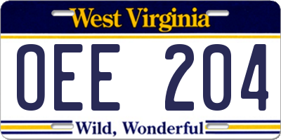 WV license plate OEE204