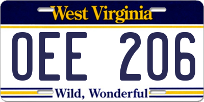 WV license plate OEE206