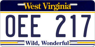 WV license plate OEE217