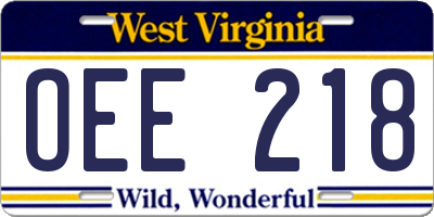 WV license plate OEE218