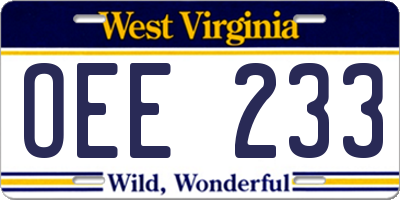 WV license plate OEE233