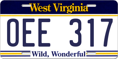 WV license plate OEE317