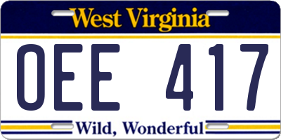 WV license plate OEE417