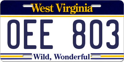 WV license plate OEE803