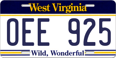 WV license plate OEE925