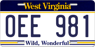 WV license plate OEE981