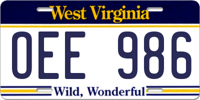 WV license plate OEE986