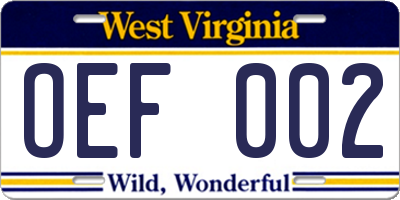 WV license plate OEF002