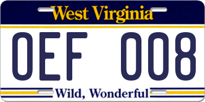 WV license plate OEF008