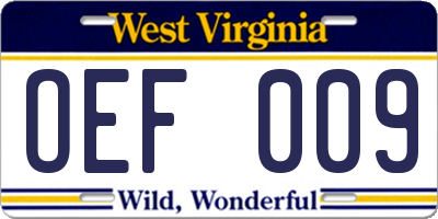 WV license plate OEF009