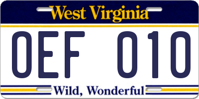 WV license plate OEF010
