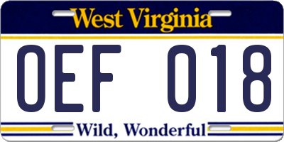 WV license plate OEF018