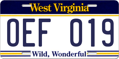 WV license plate OEF019