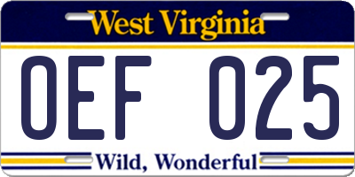 WV license plate OEF025
