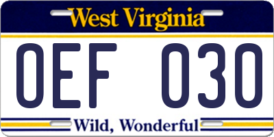 WV license plate OEF030