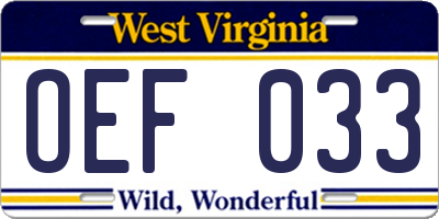WV license plate OEF033