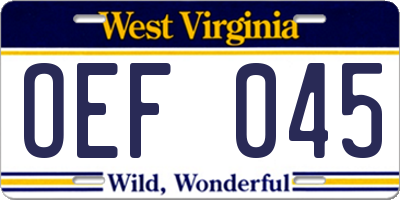 WV license plate OEF045