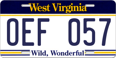 WV license plate OEF057