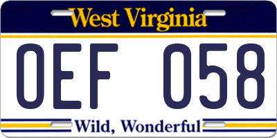 WV license plate OEF058