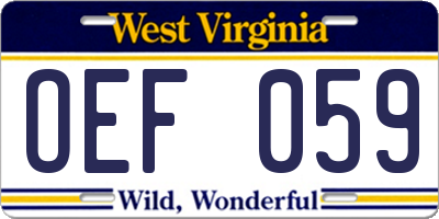 WV license plate OEF059