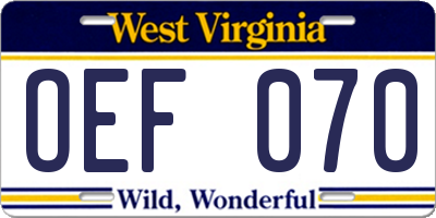 WV license plate OEF070
