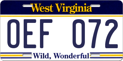 WV license plate OEF072
