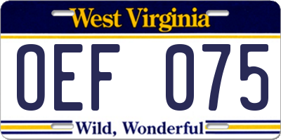 WV license plate OEF075