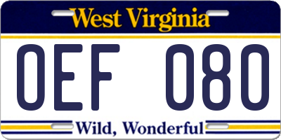 WV license plate OEF080