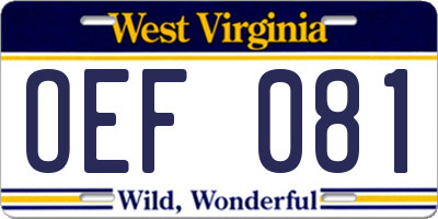 WV license plate OEF081