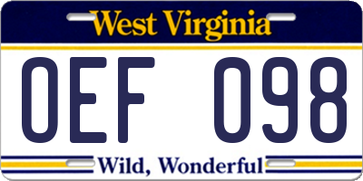 WV license plate OEF098