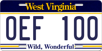 WV license plate OEF100
