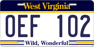 WV license plate OEF102