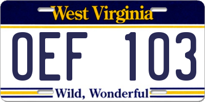 WV license plate OEF103
