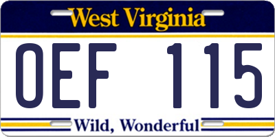WV license plate OEF115