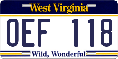 WV license plate OEF118