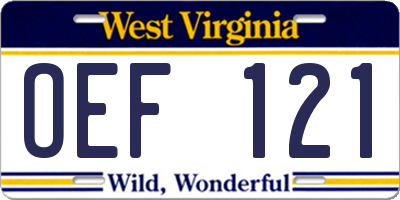 WV license plate OEF121