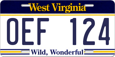 WV license plate OEF124