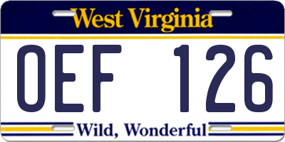 WV license plate OEF126