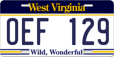 WV license plate OEF129